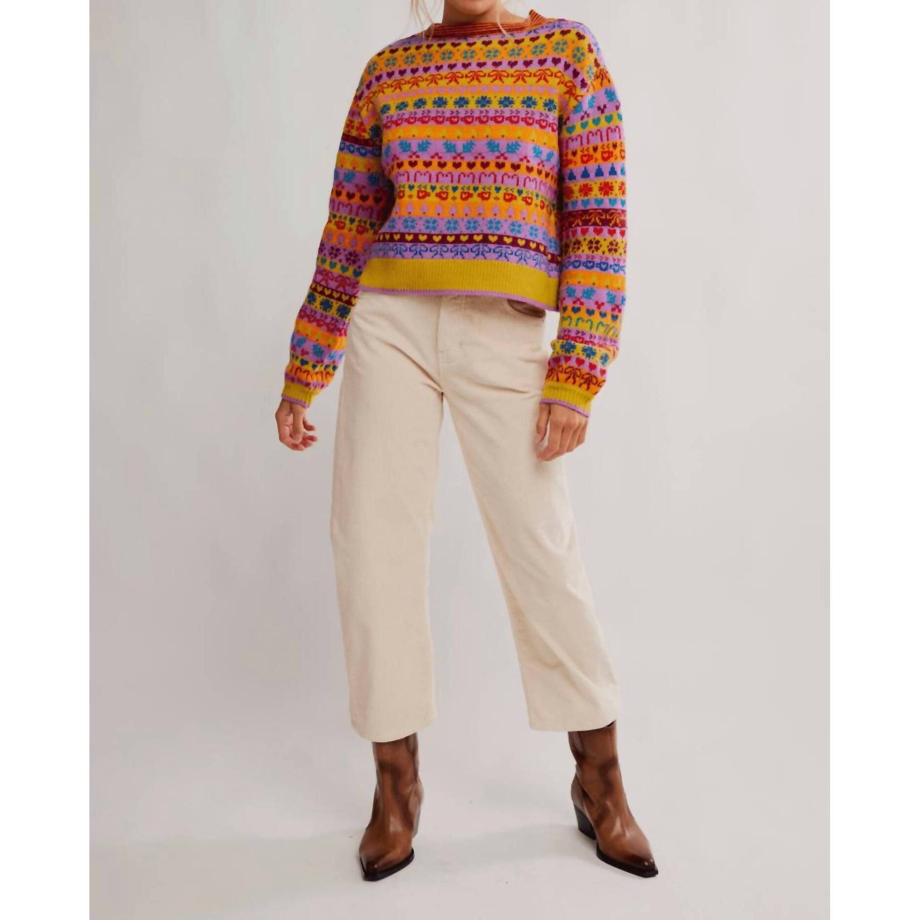 New Free People Favorite Things Long Sleeve Sweater In Bright Confetti Combo